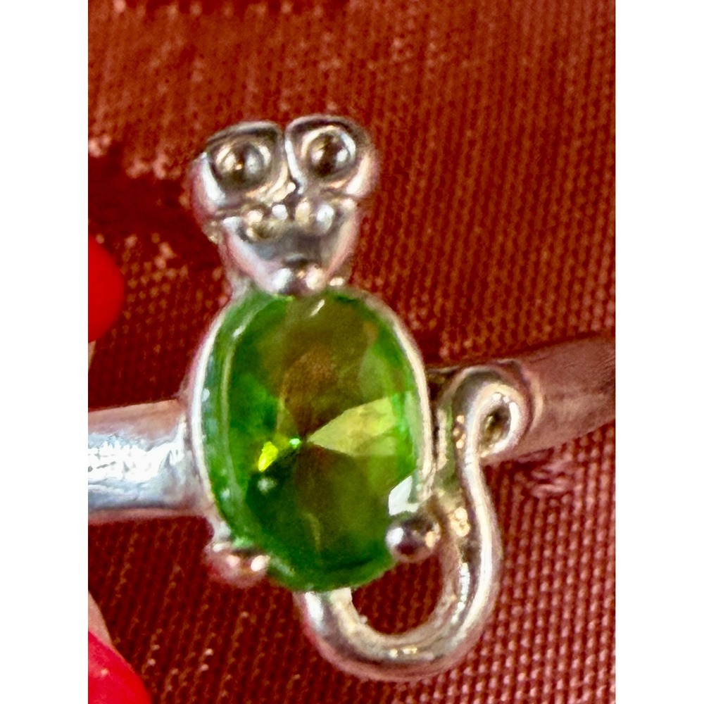 Sterling Silver 925 Monkey Ring Green Gemstone Oval Cut Animal Jewelry
SZ 8 1/2